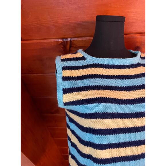 Vintage 70s Handmade Striped Knit Tank Top Sweater sz M - Picture 2 of 7